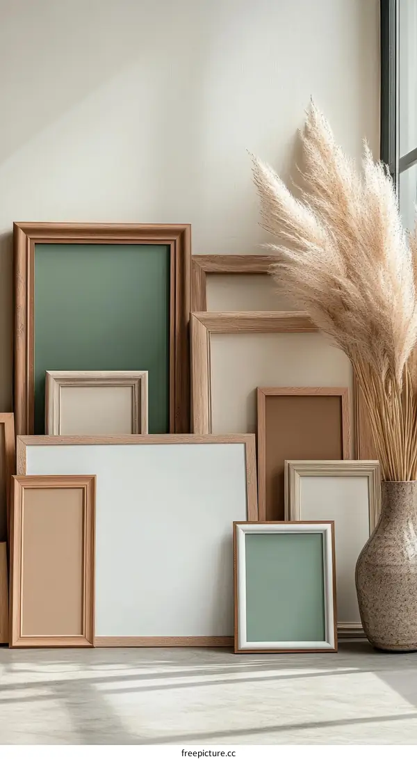 Blank Picture Frames Display with Pampas Grass