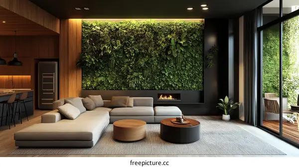 Modern Living Room with Lush Green Wall