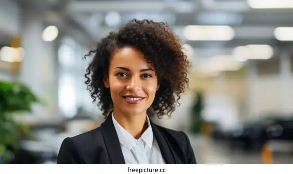 portrait of a young professional black woman smiling in an office