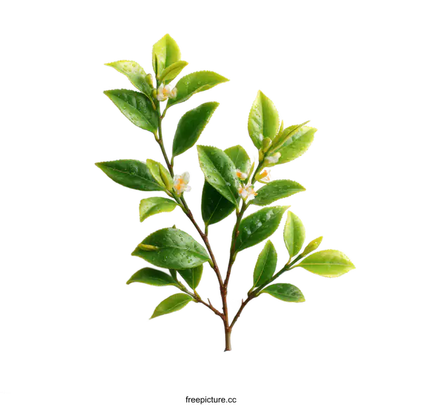 [Transparent Background PNG]Fresh Tea Leaves and Flowers Isolated on White Background