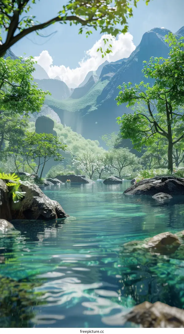 Tranquil Mountain Lake in a Valley with Green Trees