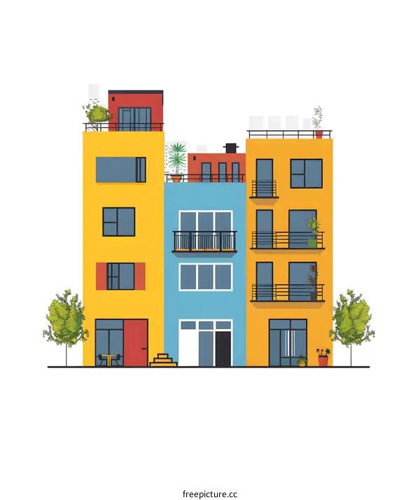 Colorful Modern Apartment Building Illustration