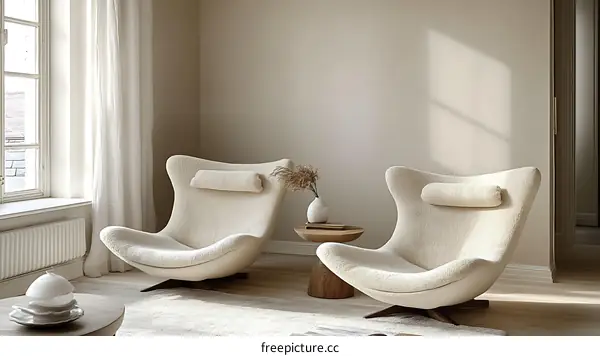 Modern Beige Armchairs in a Minimalist Living Room