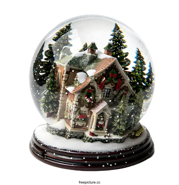 [Transparent Background PNG]Snow Globe With A Miniature House And Christmas Trees
