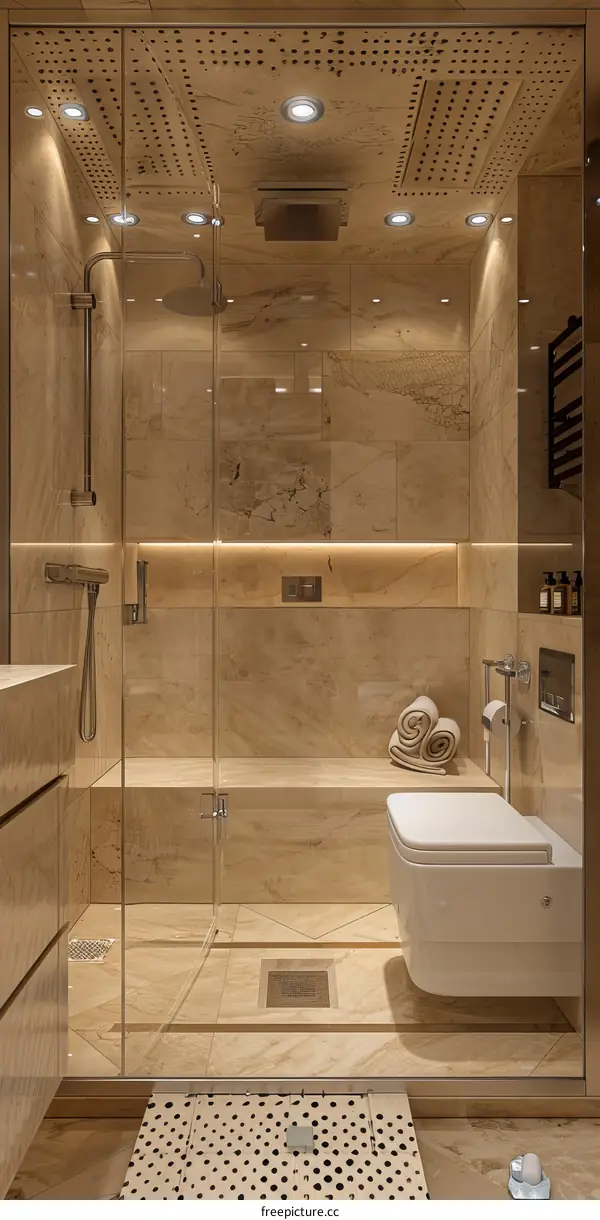Modern Luxurious Beige Shower Room Design