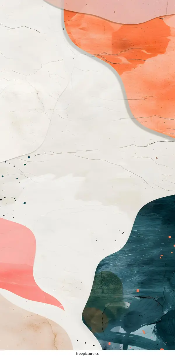 Abstract Watercolor Background With Teal Orange And Pink Shapes