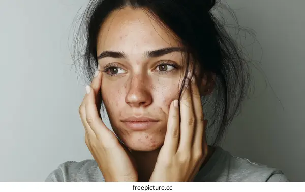 Close up portrait of a woman with acne