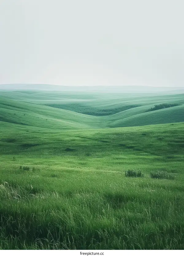 Green Rolling Hills Under a White Sky