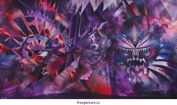 Geometric shapes and patterns in shades of purple with a hint of blue