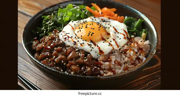 Delicious Bibimbap Bowl with Egg