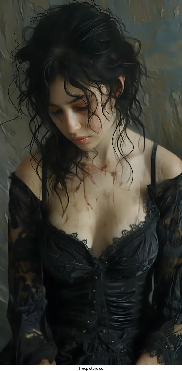 Portrait of a young woman with dark hair and a black dress