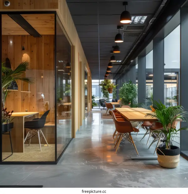 The office has a modern interior design