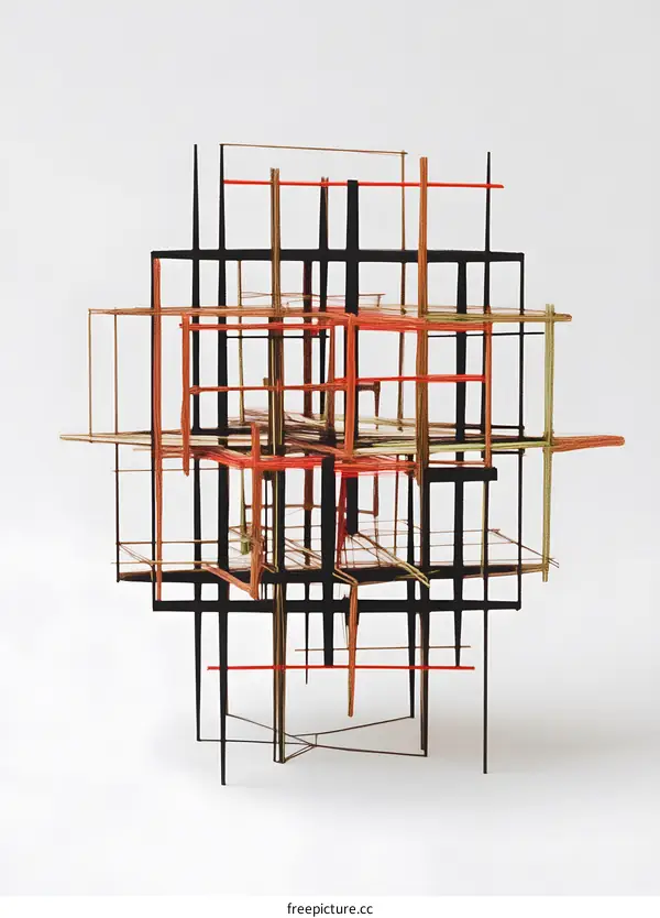 Abstract Art Installation with Intertwined Colored Lines