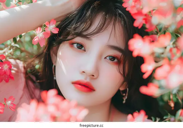 Beautiful Asian Woman with Flowers