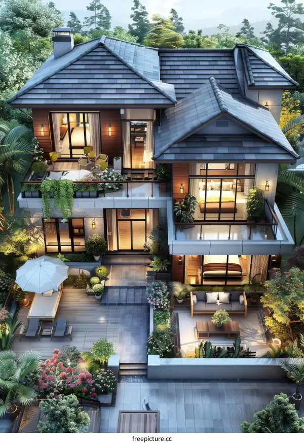 Modern Asian Style Villa with Lush Garden
