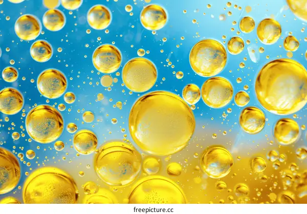 Close-up of oil bubbles in water