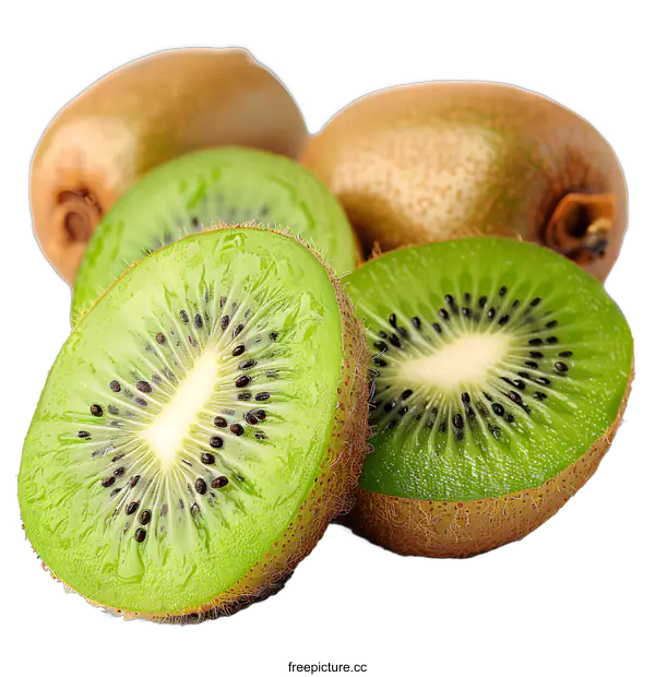 [Transparent Background PNG]Fresh kiwi fruit slices and whole