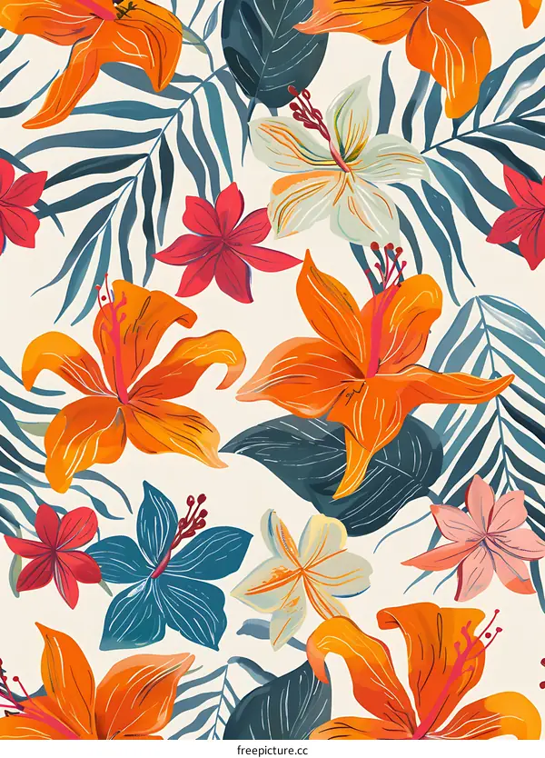 Tropical Floral Pattern Seamless Watercolor Illustration