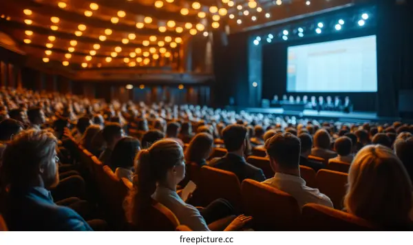 Audience at a Conference Hall Watching Presentation on Stage