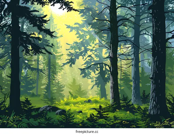 Sunlight Through Forest Trees