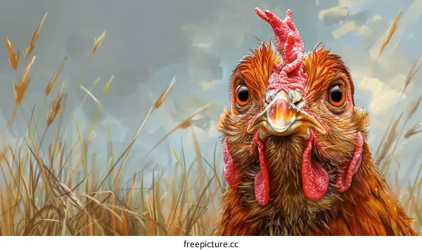 A close up of a chicken with its head turned to the side