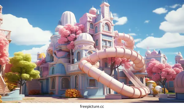 Whimsical Digital Illustration of a Pastel Colored Playland