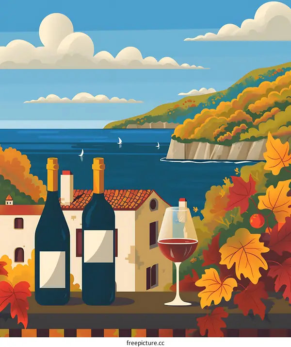 Autumn Wine Landscape Illustration