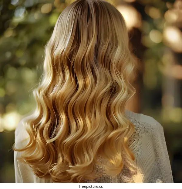 portrait of blonde woman with long wavy hair