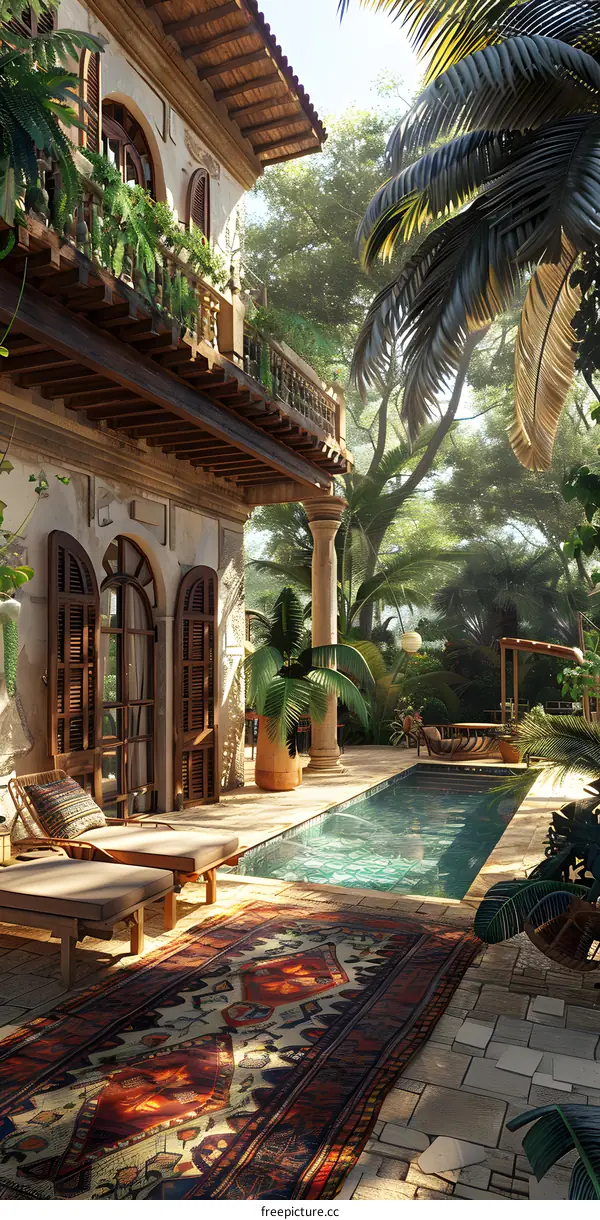 Courtyard of a Spanish style house with pool