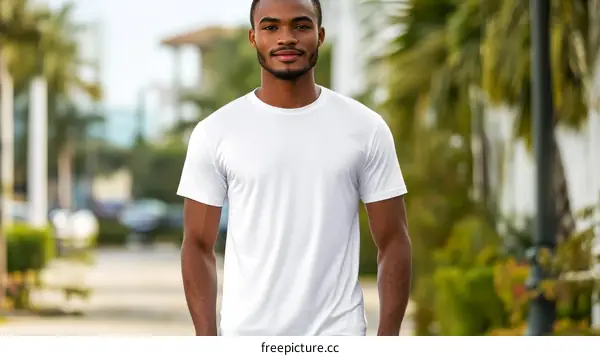 Stylish Man in a White T-Shirt Outdoor
