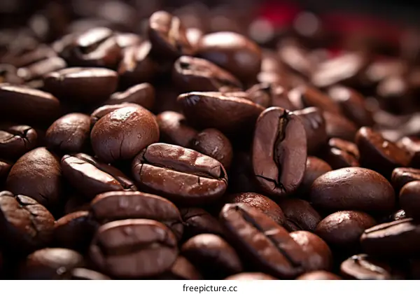 Close-up of a pile of roasted coffee beans