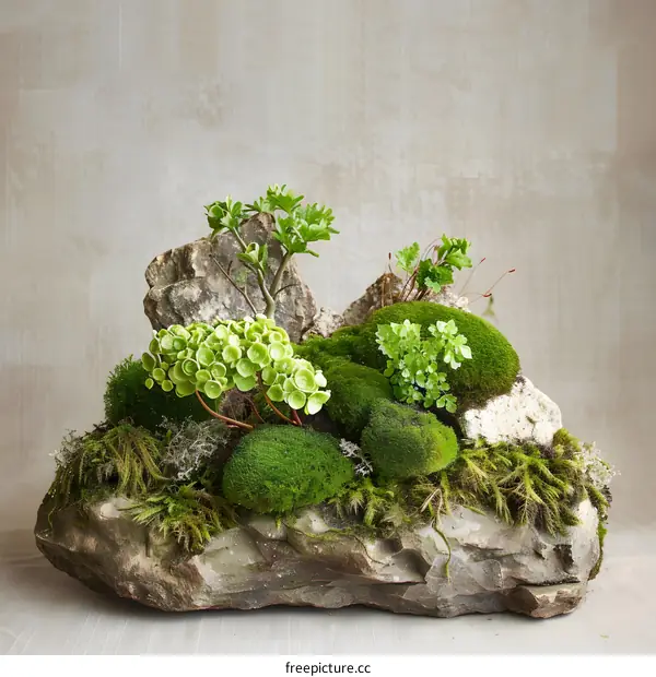 Green Moss and Rocks Garden Arrangement
