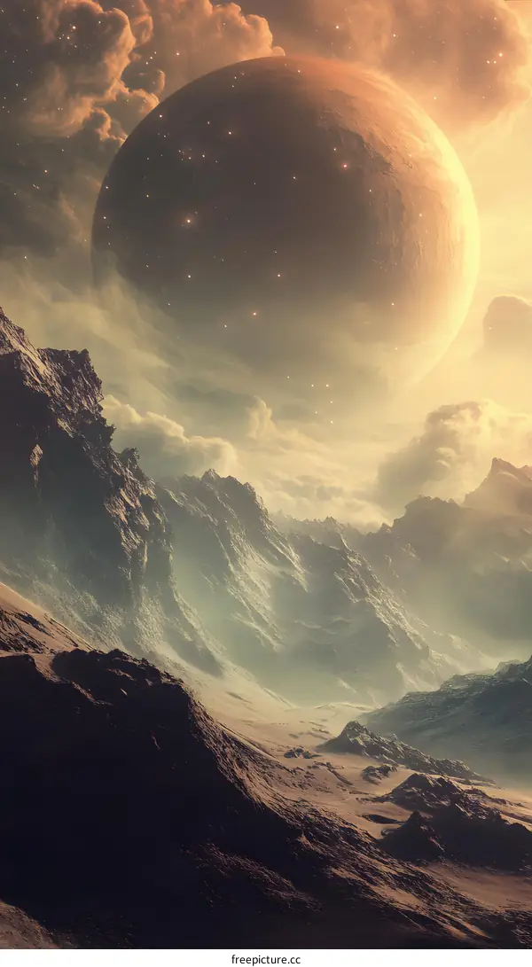 Fantasy Landscape With a Giant Planet