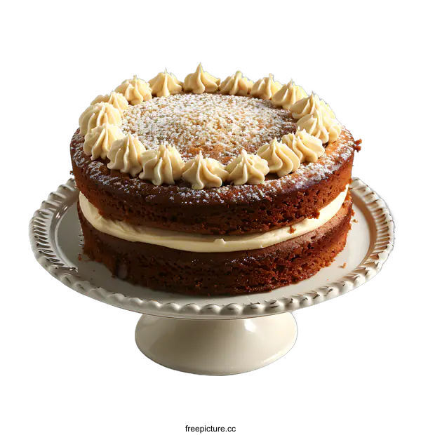 [Transparent Background PNG]A cake with white icing on a white cake stand