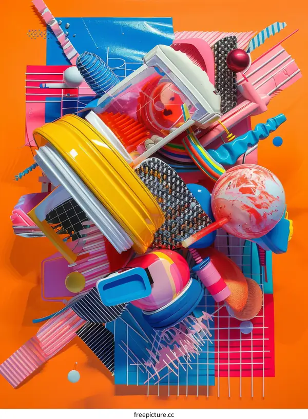 Playful abstract rendering with vibrant shapes and colors