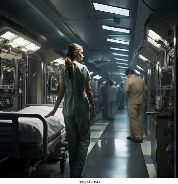 futuristic hospital with doctors and nurses in uniform