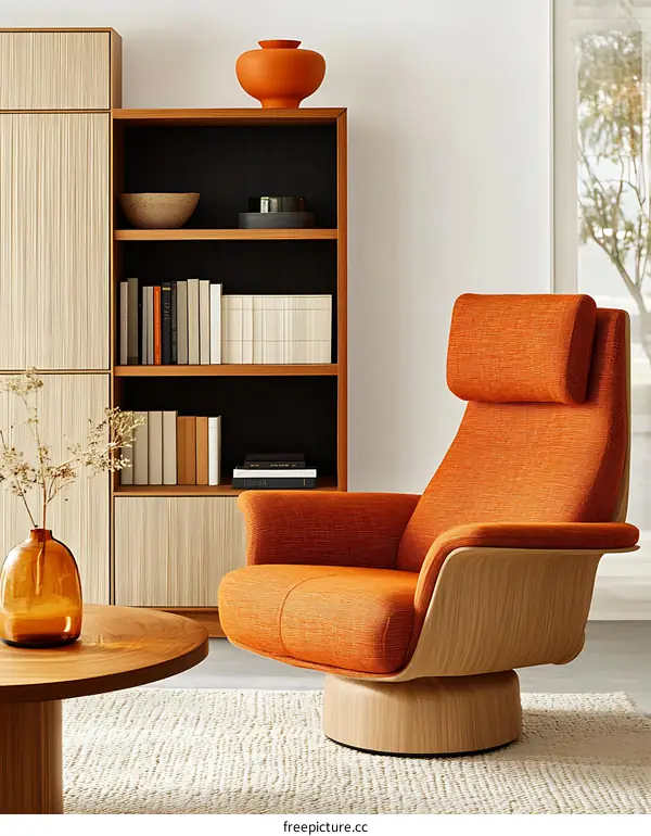 Modern Living Room with Orange Armchair