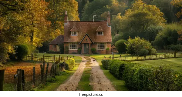 A picturesque English country cottage in the autumn