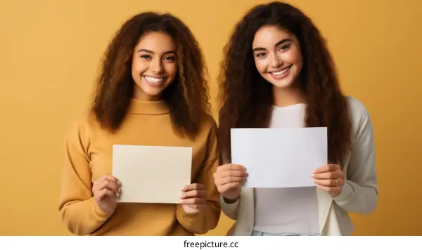 Two young women of color holding blank signs