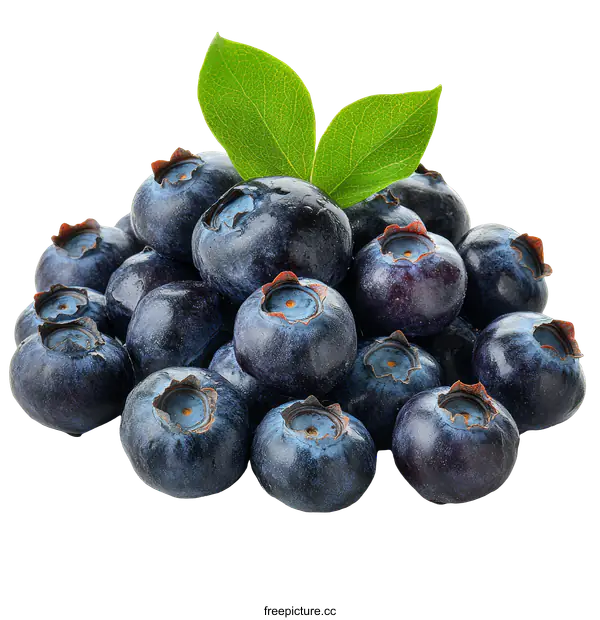 [Transparent Background PNG]Fresh Blueberries with Leaves Close-Up