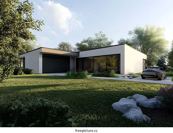Modern House with Garage and Large Windows