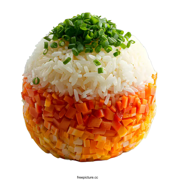 [Transparent Background PNG]White Rice With Chopped Carrots And Green Onions