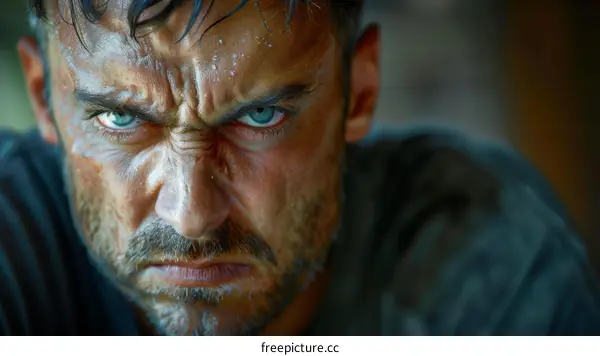 Close Up Portrait of a Man with Intense Expression