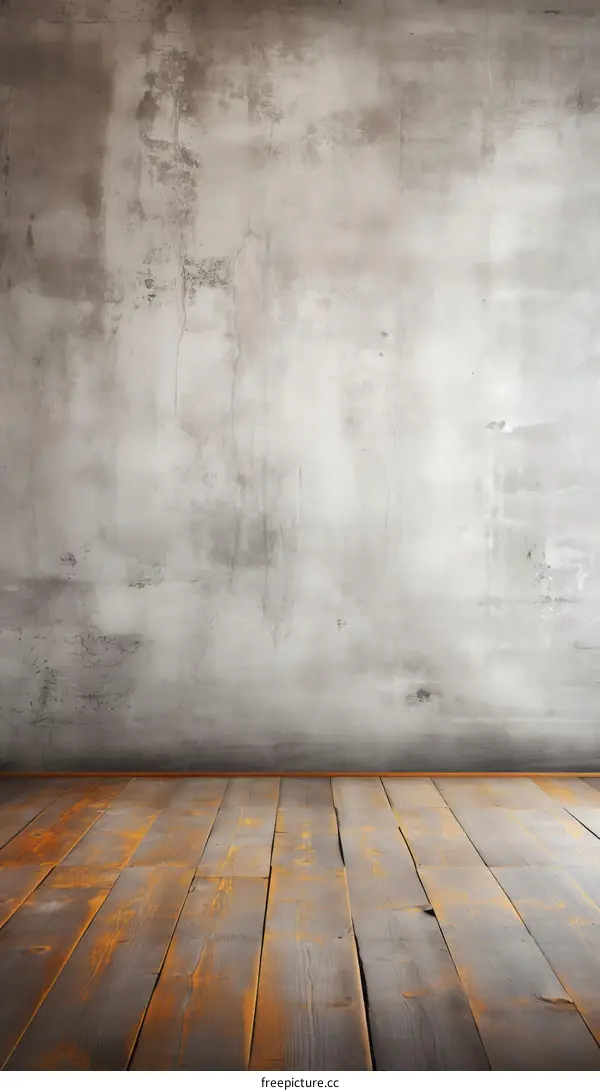 Old wooden floor and gray concrete wall background