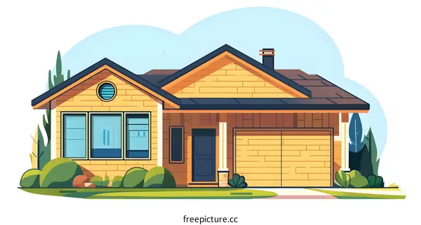 Yellow Brick House with Green Trees