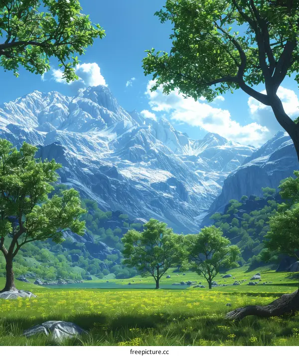 Snow-Capped Peaks Guarding a Verdant Valley