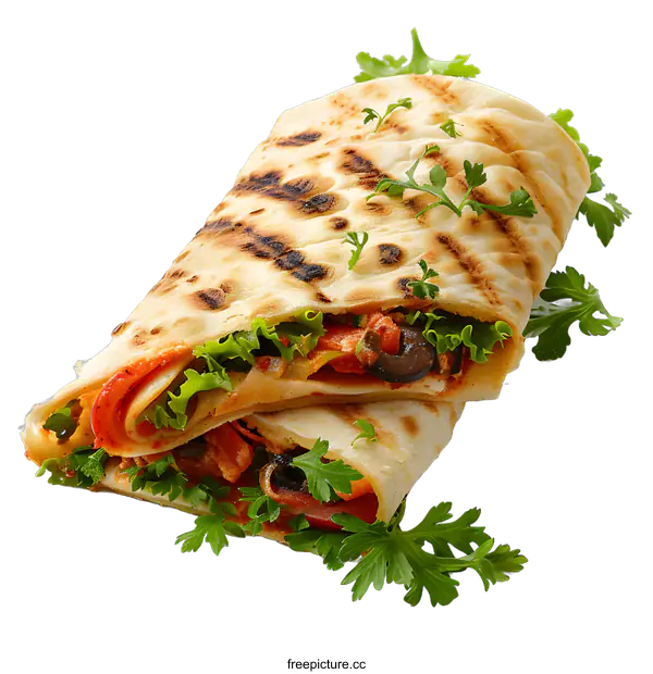 [Transparent Background PNG]Grilled Tortilla Wrap with Vegetables and Cheese