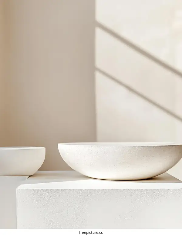 Minimalist White Bowls on a Display Platform