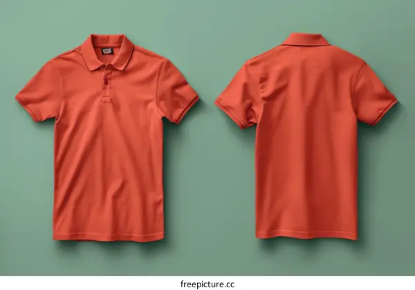 Blank orange polo shirt mockup, front and back view