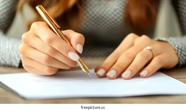 Woman Signing a Document with a Pen